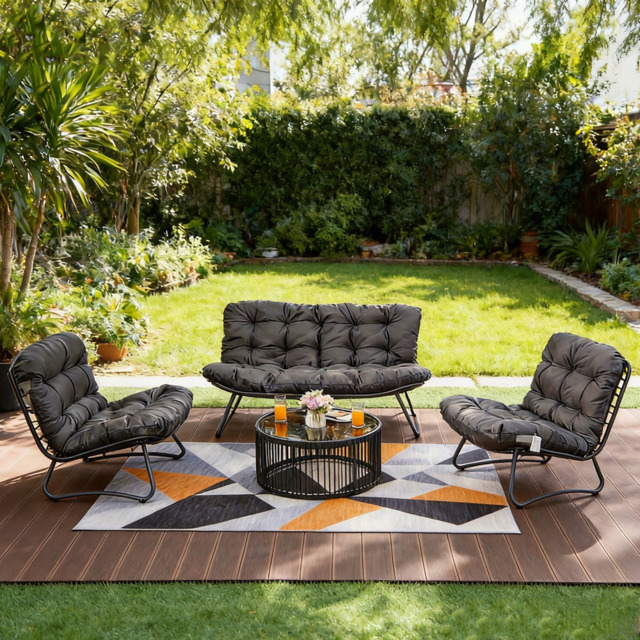 Furniture One Grey 4 Seater Cushioned Outdoor Lounge Set - image 1