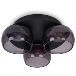 ValueLights Alissa Matt Black LED 3 Way Ceiling Light with Smoked Glass