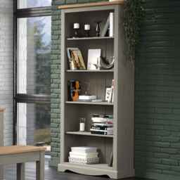 Corona 5 Shelf Grey Washed Wax Finish Tall Bookcase