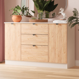 Crowndale Bora 2 Door 3 Drawer Gold Craft Oak and Kashmir Wide Sideboard Ready Assembled