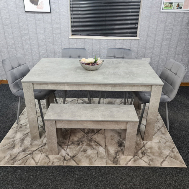 Portland Velvet 6 Seater Dining Set with Bench Stone Grey and Grey - image 1