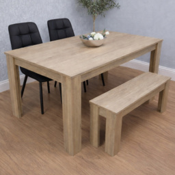Portland 4 Seater Square Dining Table Set Oak Effect and Black