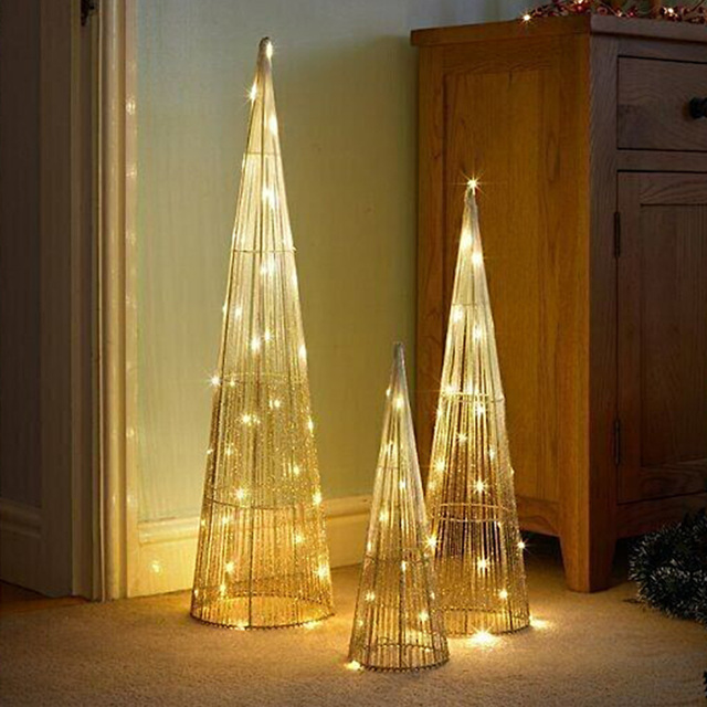 Marco Paul Gold Sparkly 3 Piece LED Christmas Tree Obelisk Decoration Set - image 1