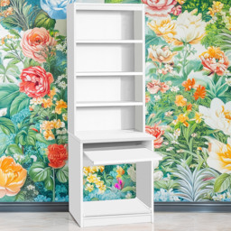 R White Cabinets White 4 Shelf Printer Desk Stand with Hutch