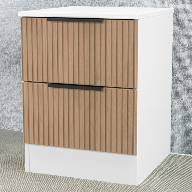 Crowndale Java Slatt Effect and White 2 Drawer Compact Bedside Cabinet - image 1
