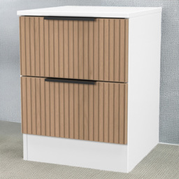 Crowndale Java Slatt Effect and White 2 Drawer Compact Bedside Cabinet - thumbnail 1