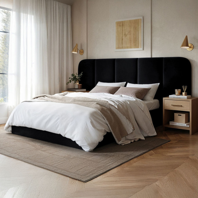 SOLACE+CO Sienna Black King Size Velvet Ottoman Storage Bed - image 1