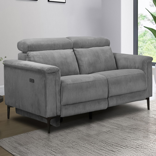 Loft24 Lund 2 Seater Grey Corduroy Electric Recliner Sofa - image 1