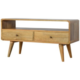 Artisan Furniture Oak 2 Drawer Single Shelf Mango Wood Curved Media Unit - thumbnail 3