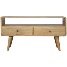Artisan Furniture Oak 2 Drawer Single Shelf Mango Wood Curved Media Unit - thumbnail 2