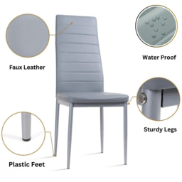 Portland Grey Faux Leather Glass Tabletop Round 4 Seater Dining Set - thumbnail 4