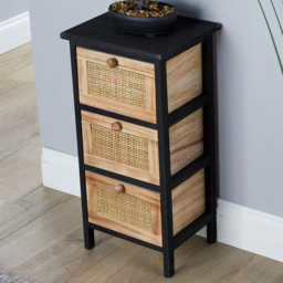 Home Source 3 Drawer Solid Wooden Rattan Chest of Drawer