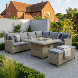Royalcraft Wentworth 120 7 Seater Grey Fire Pit Modular Corner Lounge Set