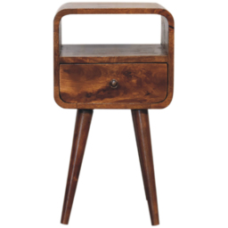 Artisan Furniture Mini Chestnut Single Drawer Single Shelf Mango Wood Curved Open Bedside Table - thumbnail 2