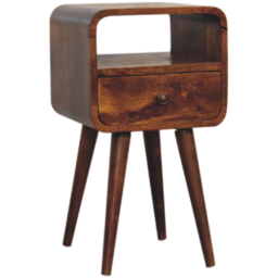 Artisan Furniture Mini Chestnut Single Drawer Single Shelf Mango Wood Curved Open Bedside Table - thumbnail 3