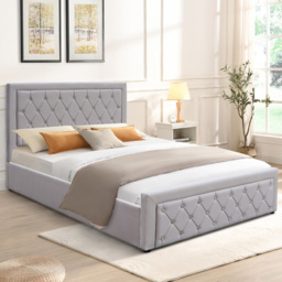 Kosy Koala Double Grey Velvet Tufted Gaslift Ottoman Bed