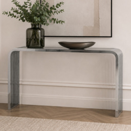 Premier Housewares Vogue Glass Console Table with Mirrored Stainless Steel Base