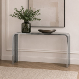 Premier Housewares Vogue Glass Console Table with Mirrored Stainless Steel Base - thumbnail 4