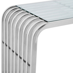 Premier Housewares Vogue Glass Console Table with Mirrored Stainless Steel Base - thumbnail 3