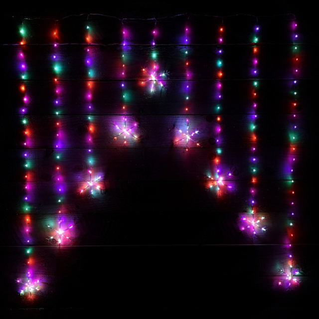 Premier Mains Powered 339 Rainbow LED Static Snowflake Silver Pin Cable Curtain Light 1.2 x 1.2m - image 1