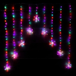 Premier Mains Powered 339 Rainbow LED Static Snowflake Silver Pin Cable Curtain Light 1.2 x 1.2m