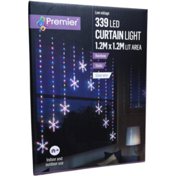 Premier Mains Powered 339 Rainbow LED Static Snowflake Silver Pin Cable Curtain Light 1.2 x 1.2m - thumbnail 2