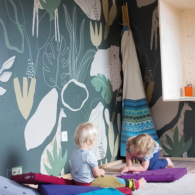 Grandeco Roomblush Safari Jungle Kids Dark Green 4 Lane Wall Mural - image 1