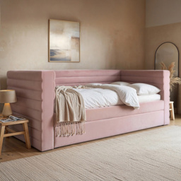 Flair Yuma Velvet Pink Guest Bed with Pull-Out Trundle