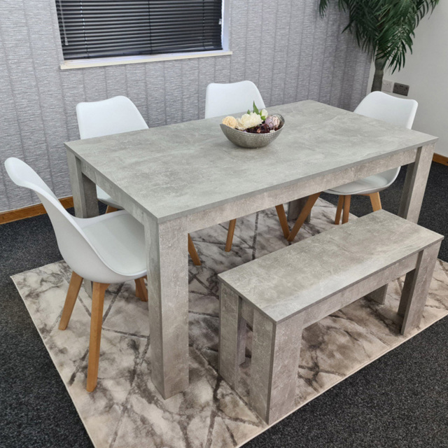 Kosy Koala 6 Seater Plastic Dining Bench Set Stone Grey Effect and White - image 1