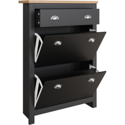 GFW Lancaster 2 Door Single Drawer Black and Oak Shoe Cabinet - thumbnail 2