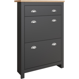 GFW Lancaster 2 Door Single Drawer Black and Oak Shoe Cabinet - thumbnail 4