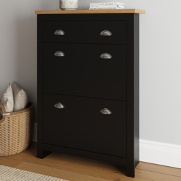 GFW Lancaster 2 Door Single Drawer Black and Oak Shoe Cabinet