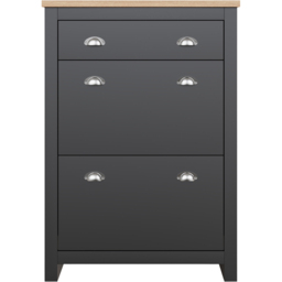 GFW Lancaster 2 Door Single Drawer Black and Oak Shoe Cabinet - thumbnail 3