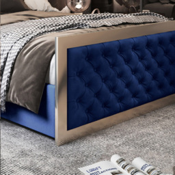 Maddison Blue Double Velvet Upholstered Metal Bed Frame with Padded Headboard - thumbnail 4