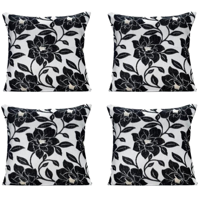 Alan Symonds Chenille Black Peony Floral Cushion with Polyester Filled Pad 45 x 45cm 4 Pack