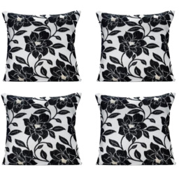 Alan Symonds Chenille Black Peony Floral Cushion with Polyester Filled Pad 45 x 45cm 4 Pack