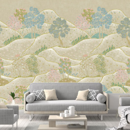 Grandeco Sage Green Whimsy Neutral Landscape Scene 3 Panel Wall Mural
