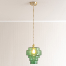ValueLights Lane Brushed Gold and Green Glass 5 Tier Ceiling Pendant Light - thumbnail 2