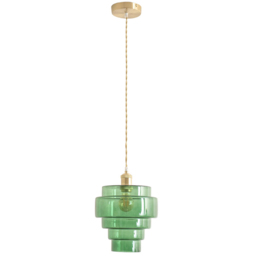 ValueLights Lane Brushed Gold and Green Glass 5 Tier Ceiling Pendant Light