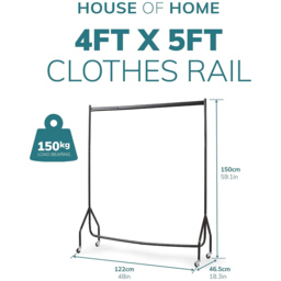House of Home Extra Heavy Duty Black Clothes Rail 5 x 4ft - thumbnail 4