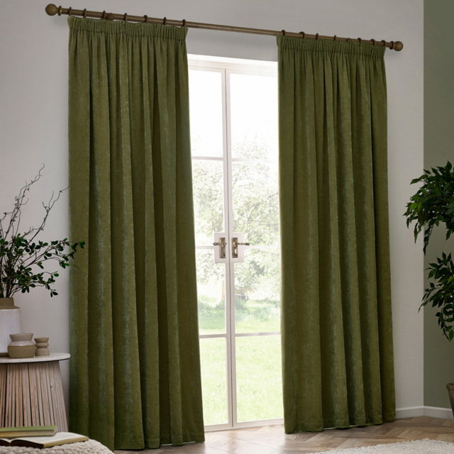 Yard Heavy Chenille Velvet Olive Pencil Pleat Curtains 229 x 229cm - image 1