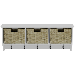 Homebase White Bevelled Coat Shelf with 3 Woven Baskets and 5 Double Hooks - thumbnail 3
