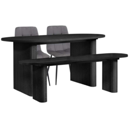 Birlea Axel Black and Grey 4 Seater Oval Fluted Dining Bench Set - thumbnail 2