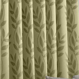 Alan Symonds Dupion Leaf Jacquard Ring Top Eyelet Curtains Green 168 x 137cm - thumbnail 4