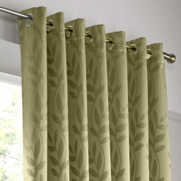 Alan Symonds Dupion Leaf Jacquard Ring Top Eyelet Curtains Green 168 x 137cm - thumbnail 2