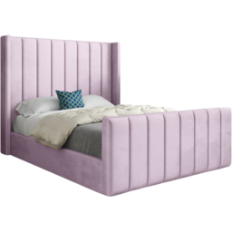 Romano Small Single Pink Soft Velvet Upholstered Bed Frame with Straight Winged Headboard - thumbnail 2