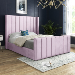 Romano Small Single Pink Soft Velvet Upholstered Bed Frame with Straight Winged Headboard