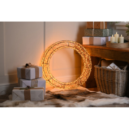 Festive Antique Gold LED Black Christmas Wreath 58cm - thumbnail 2
