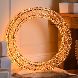 Festive Antique Gold LED Black Christmas Wreath 58cm