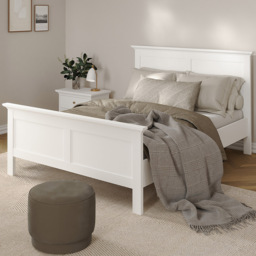 Florence Paris Double White Wooden Bed